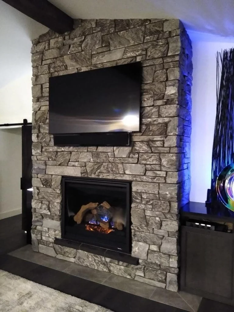 Moonlight Real Thin Stone Veneer Interior Fireplace Surround