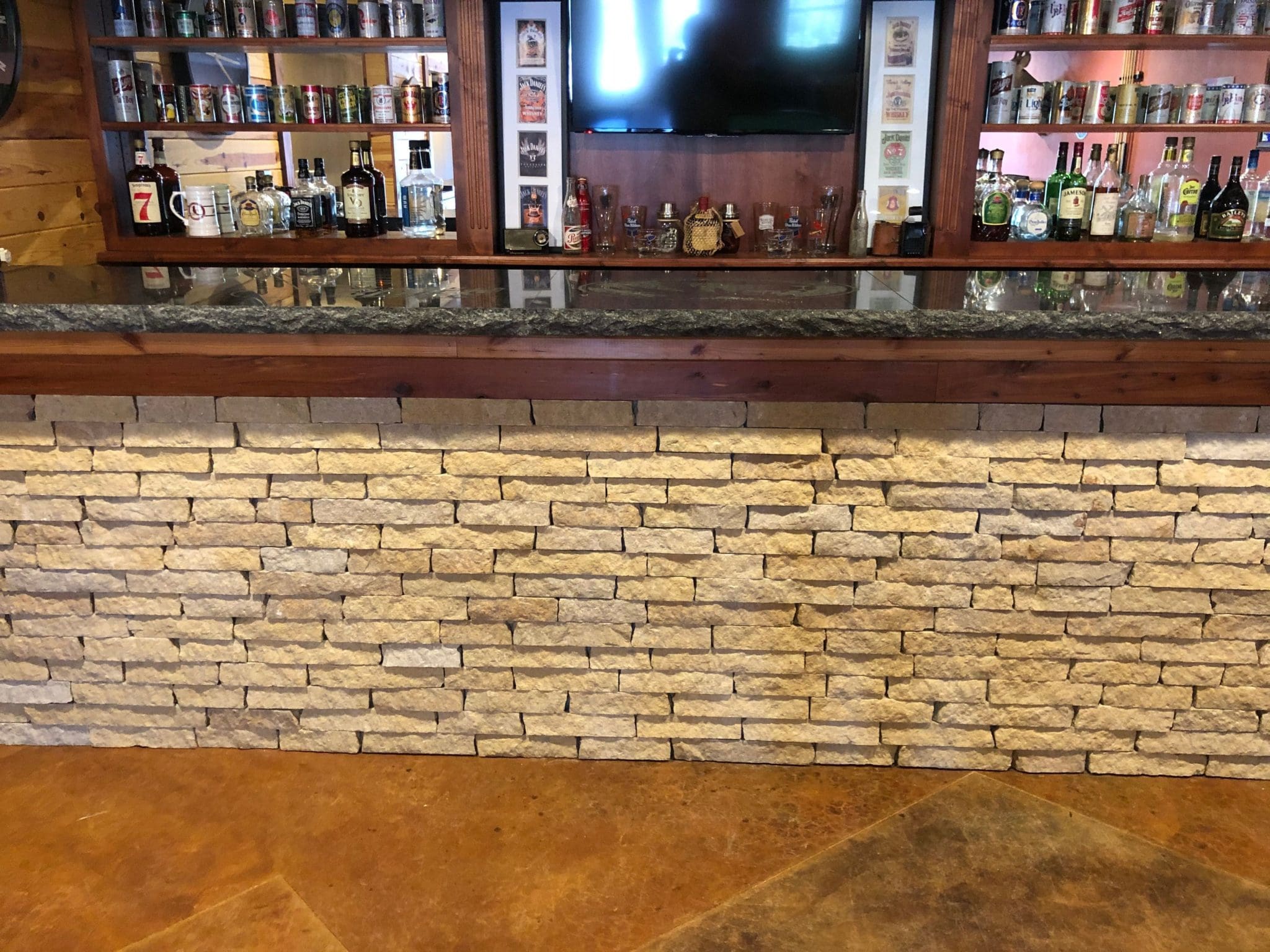 Custom Cambrian Creek Real Stone Veneer Bar with All 2.25 In Pieces