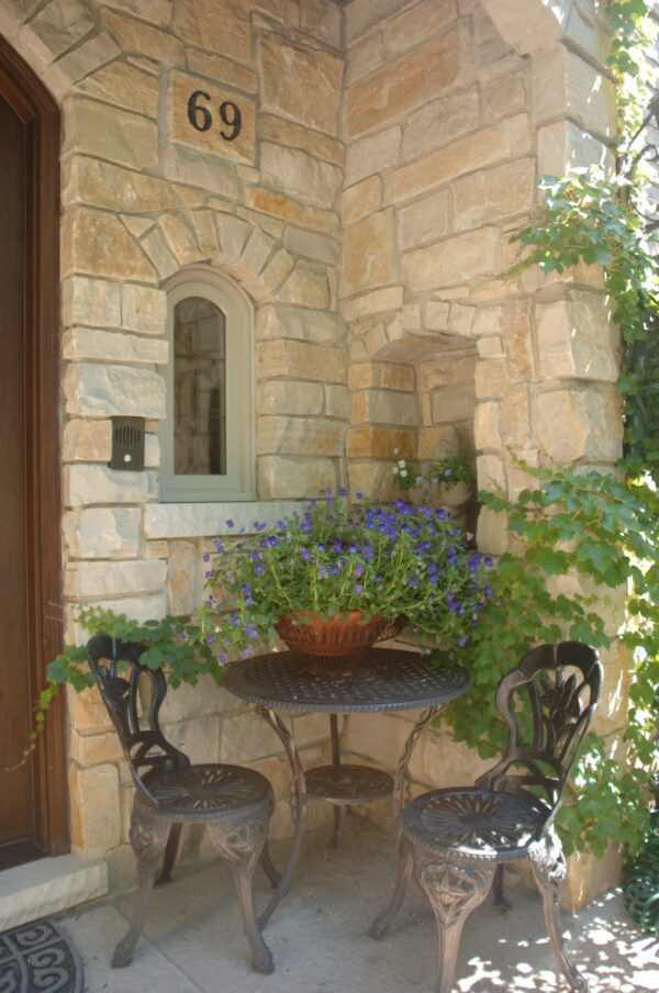 Valencia Real Thin Stone Veneer Front Porch Sitting Area