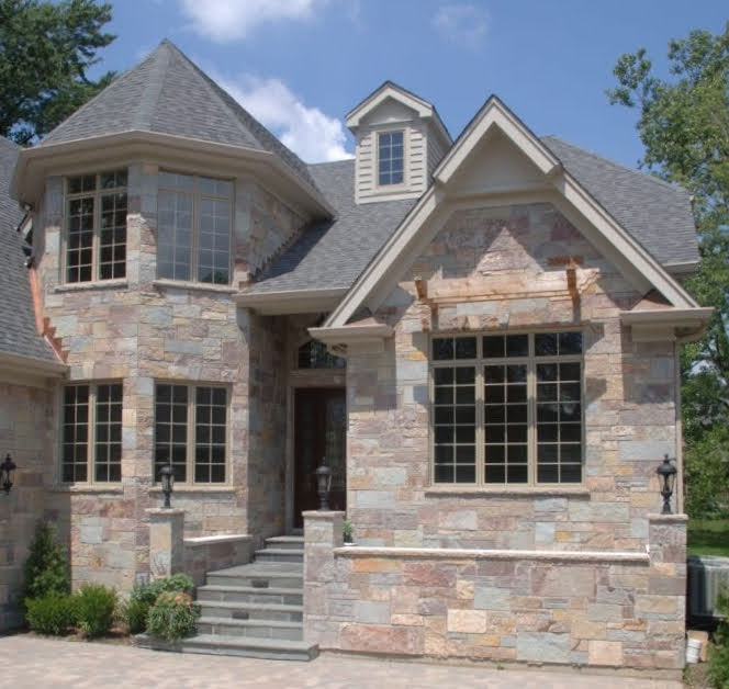 Ambrose Dimensional Natural Thin Stone Veneer Front Entrance