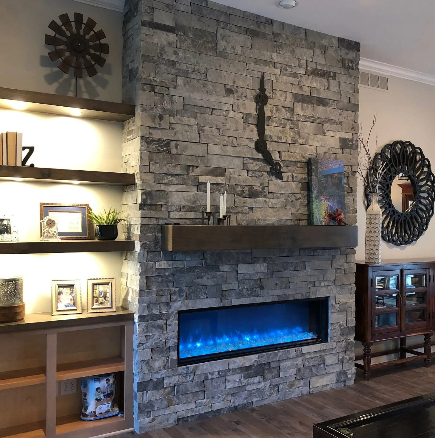 Corinthian Real Stone Veneer Interior Drystack Fireplace