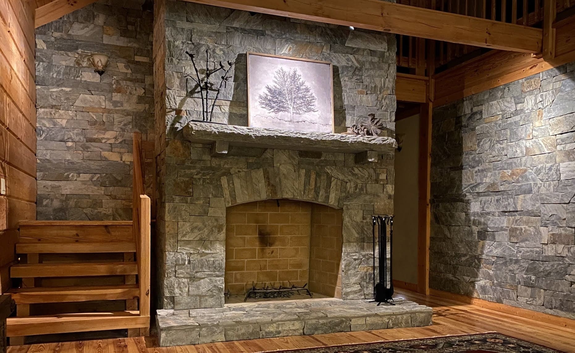 Coventry Natural Thin Stone Veneer Fireplace and Interior Walls