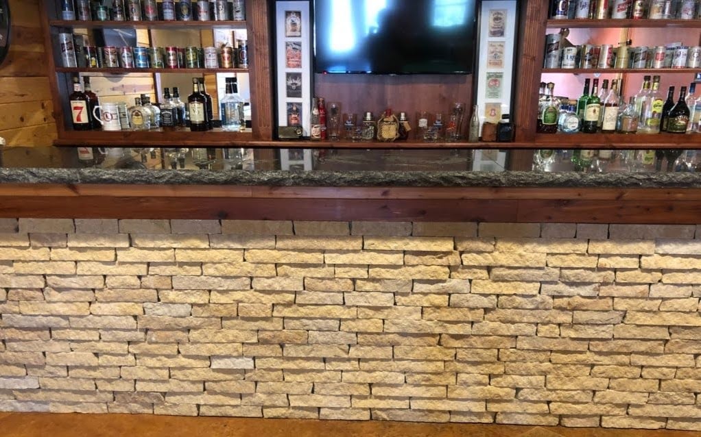 Custom Cambrian Creek Real Stone Veneer Bar with All 2.25 In Pieces