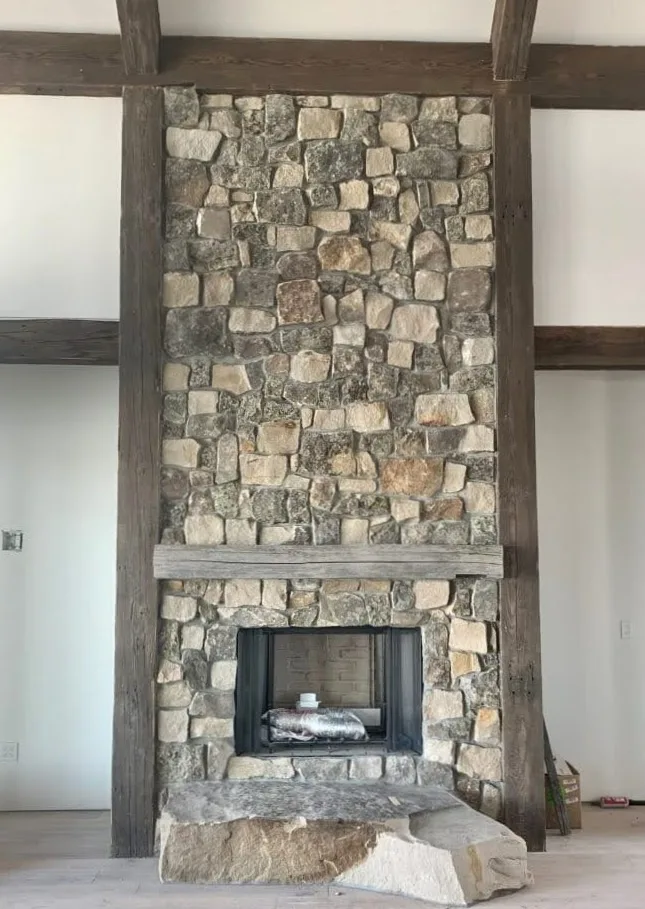 Custom Moss Rock Thin Stone Veneer Blend Fireplace