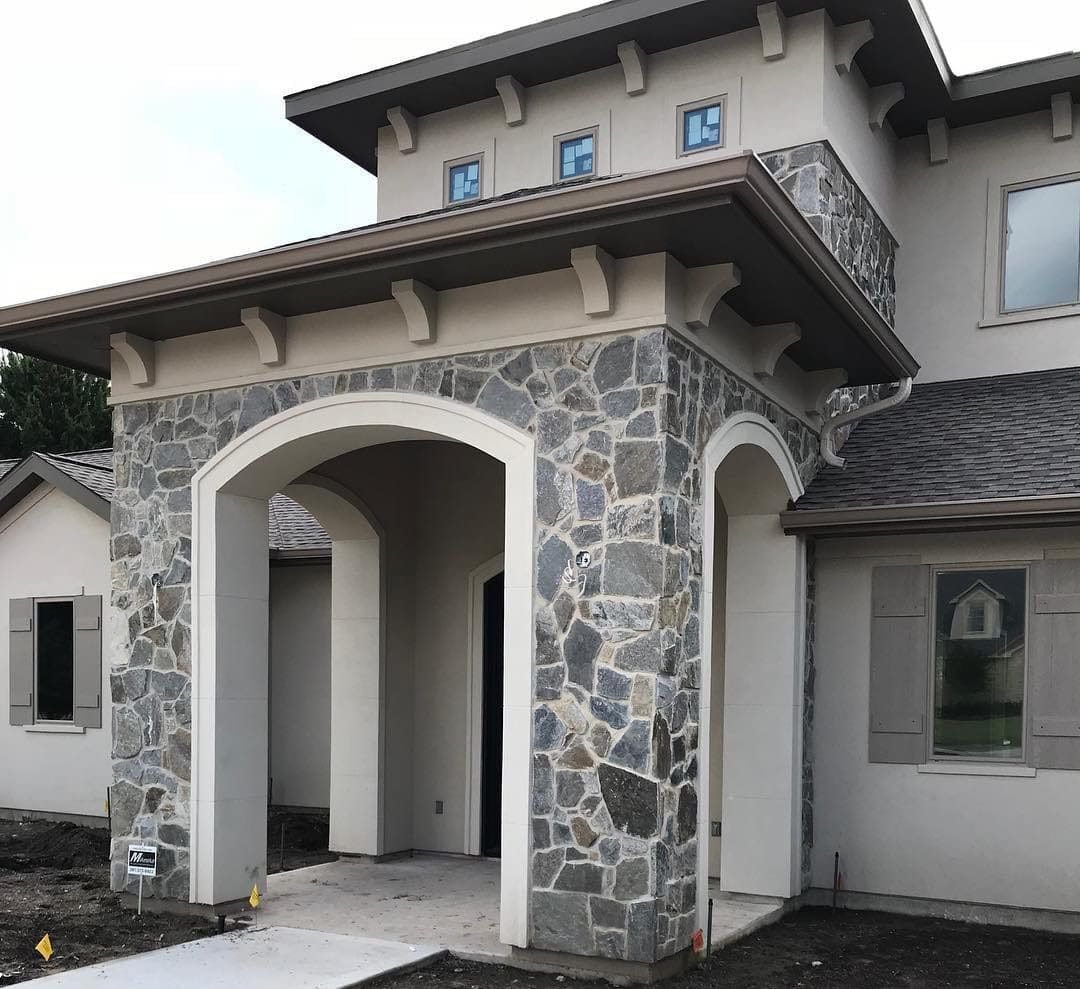 Lowell Natural Thin Stone Veneer Front Entrance