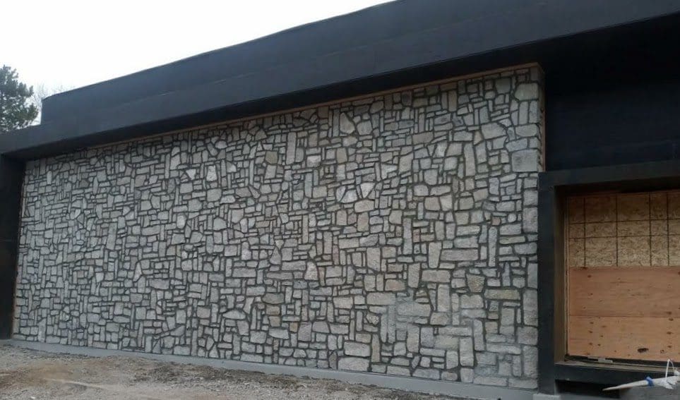 Commercial Custom Natural Thin Stone Veneer Blend Exterior with Mosaic Pieces