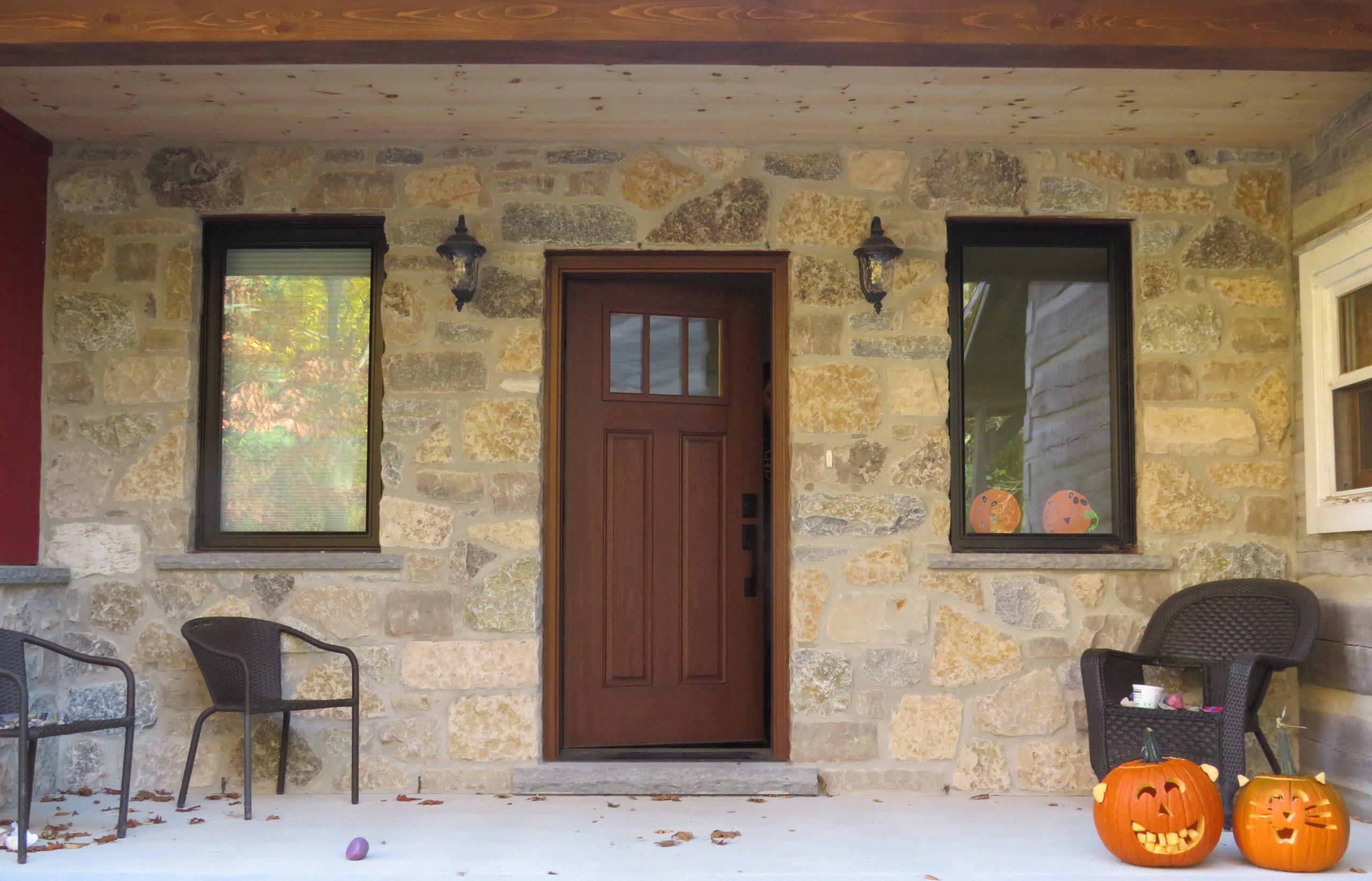 Custom Chateau Natural Thin Stone Veneer Front Entrance