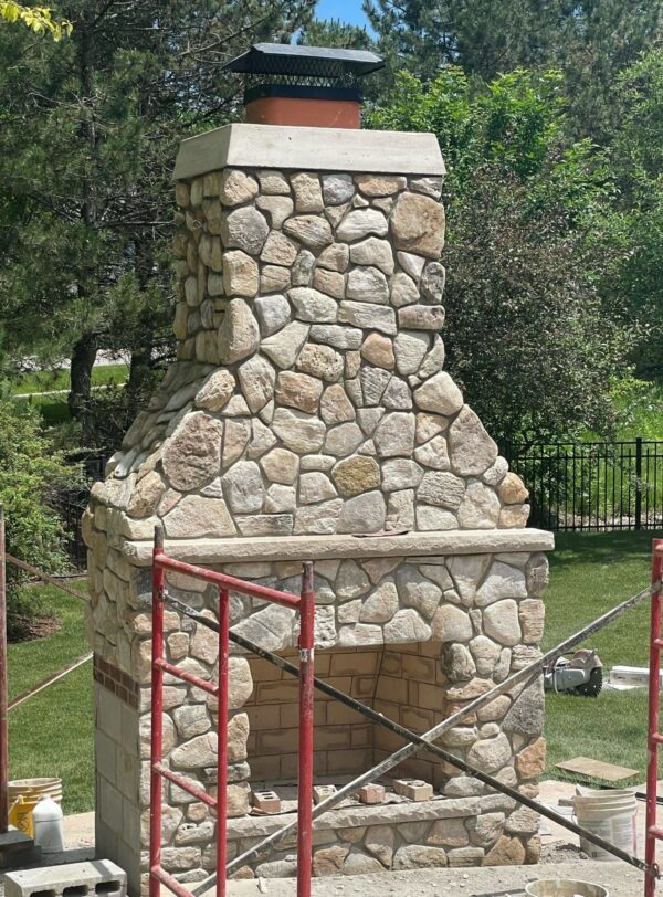 Sunset Point Real Thin Stone Veneer Outdoor Fireplace Install