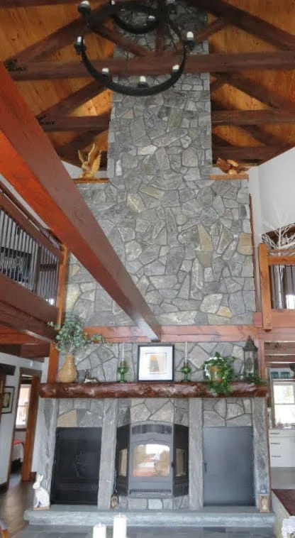 Concord Natural Thin Stone Veneer Floor to Ceiling Fireplace