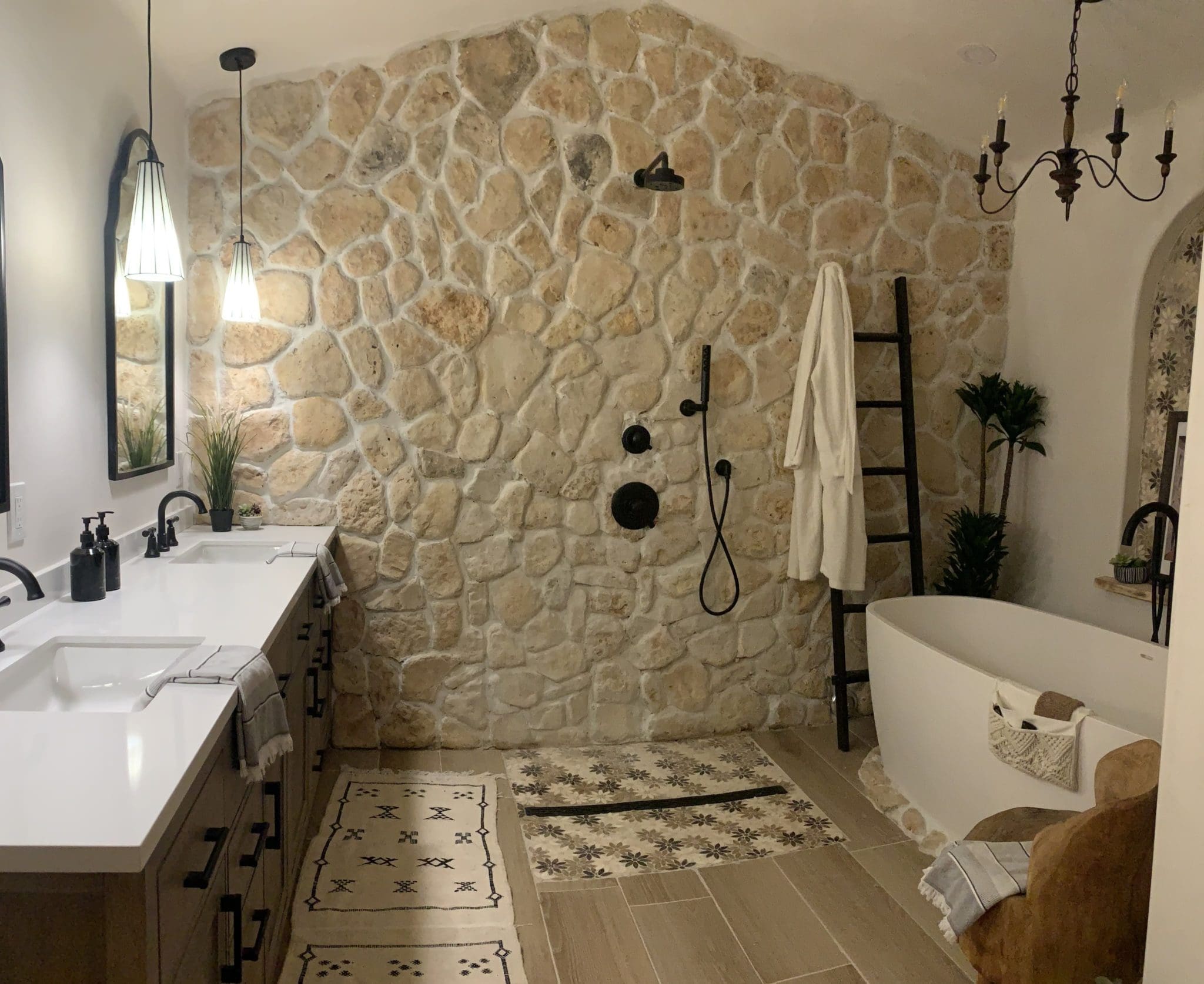 Door County Beachstone Cobblestone Style Natural Limestone Thin Veneer Bathroom