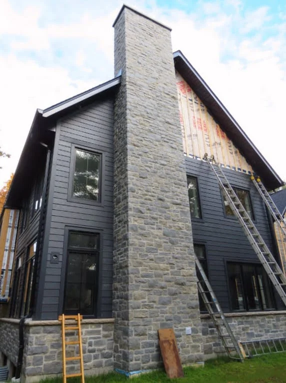 Vineyard Real Thin Veneer Chimney Installation with Light Mortar
