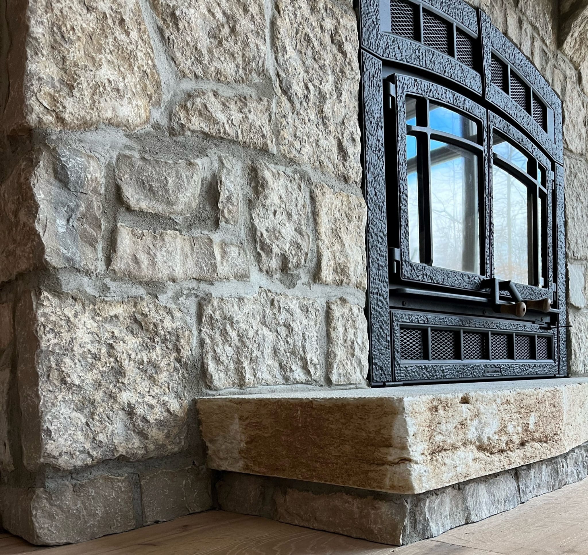 Chateau Real Tumbled Limestone Thin Veneer Fireplace