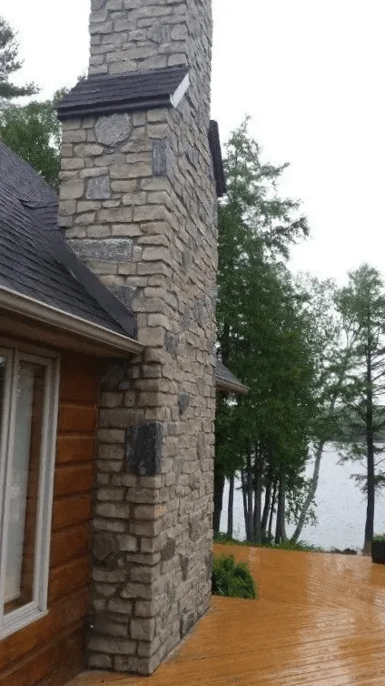 Baileys Harbor and Concord Real Stone Veneer Blend Lakehouse Chimney