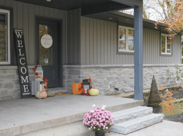 Larchmont Natural Thin Stone Veneer Exterior Wainscoting Front Entrance