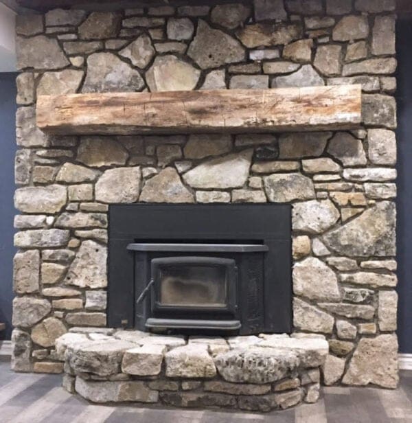 Cana Island and Door County Fieldstone Natural Thin Stone Veneer Blend Fireplace