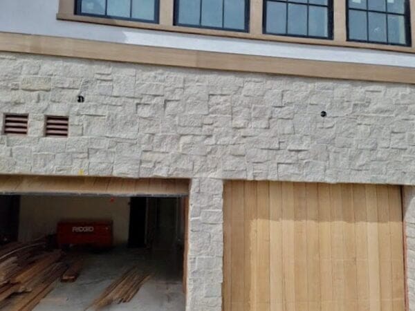 Zurich Natural Thin Stone Veneer Garage with Tight Mortar Joint