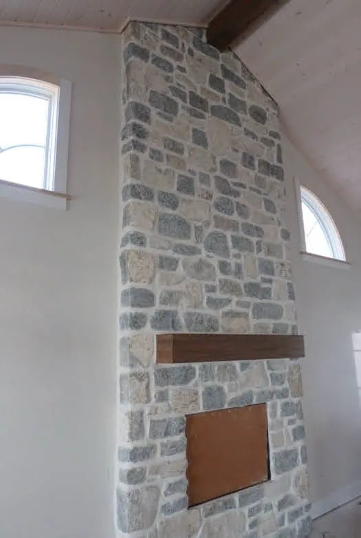 Duluth and Chateau Real Thin Stone Veneer Blend Fireplace with White Mortar