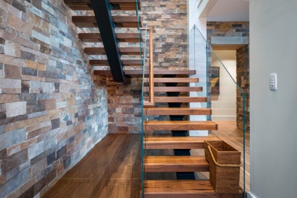 Door County Ledge Real Thin Stone Veneer Drystack Interior Stairwell