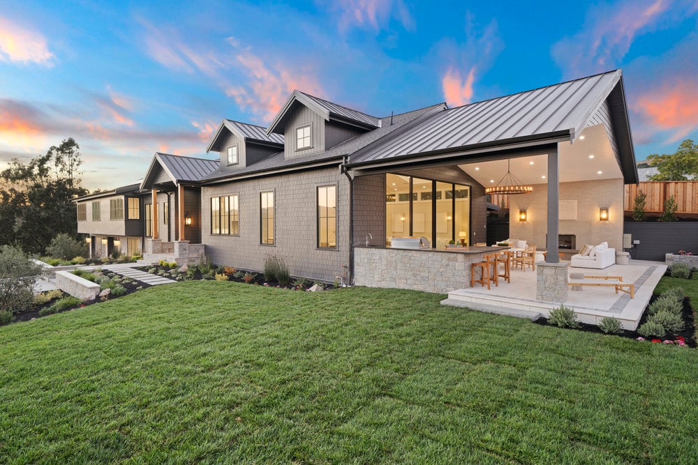 San Francisco Bay Area Covered Porch with Plymouth Natural Granite Thin Veneer Twilight