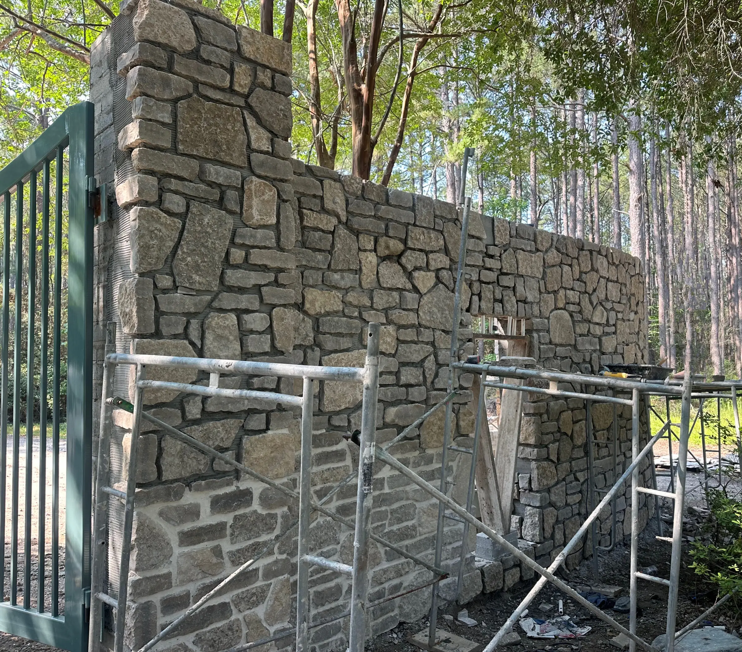Chateau Natural Thin Stone Veneer Entrance Gate in Progress