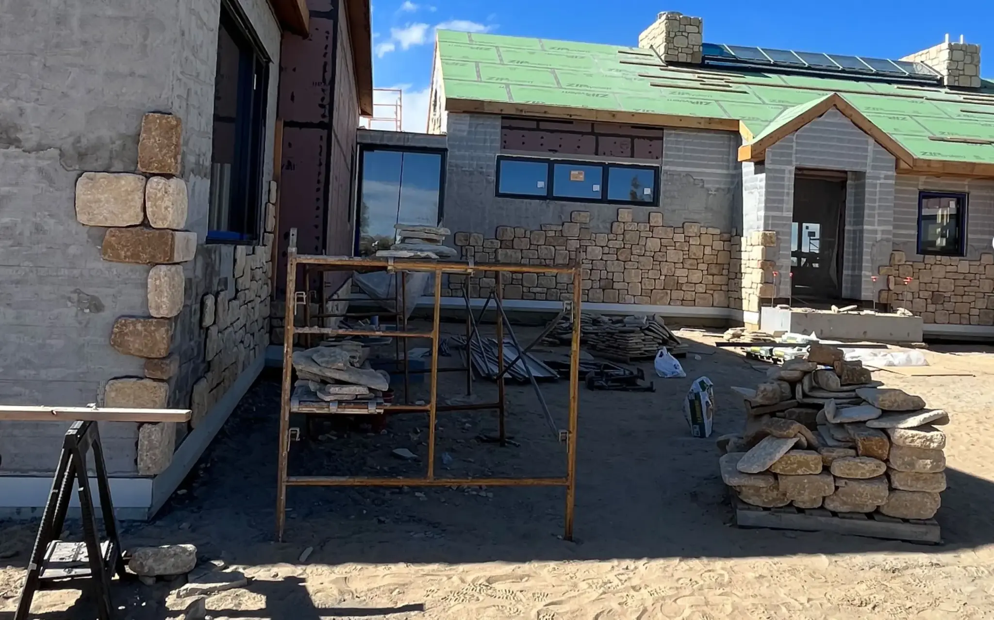 Winfield Natural Stone Veneer Installation with Scaffolding