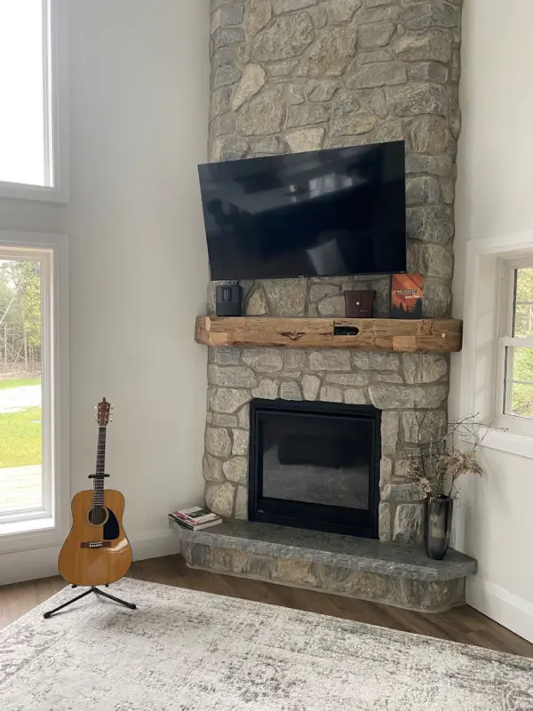 Nottingham Natural Thin Stone Veneer Corner Fireplace Close Up