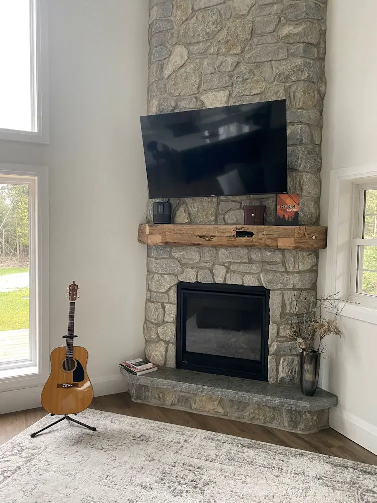 Nottingham Natural Thin Stone Veneer Corner Fireplace Close Up
