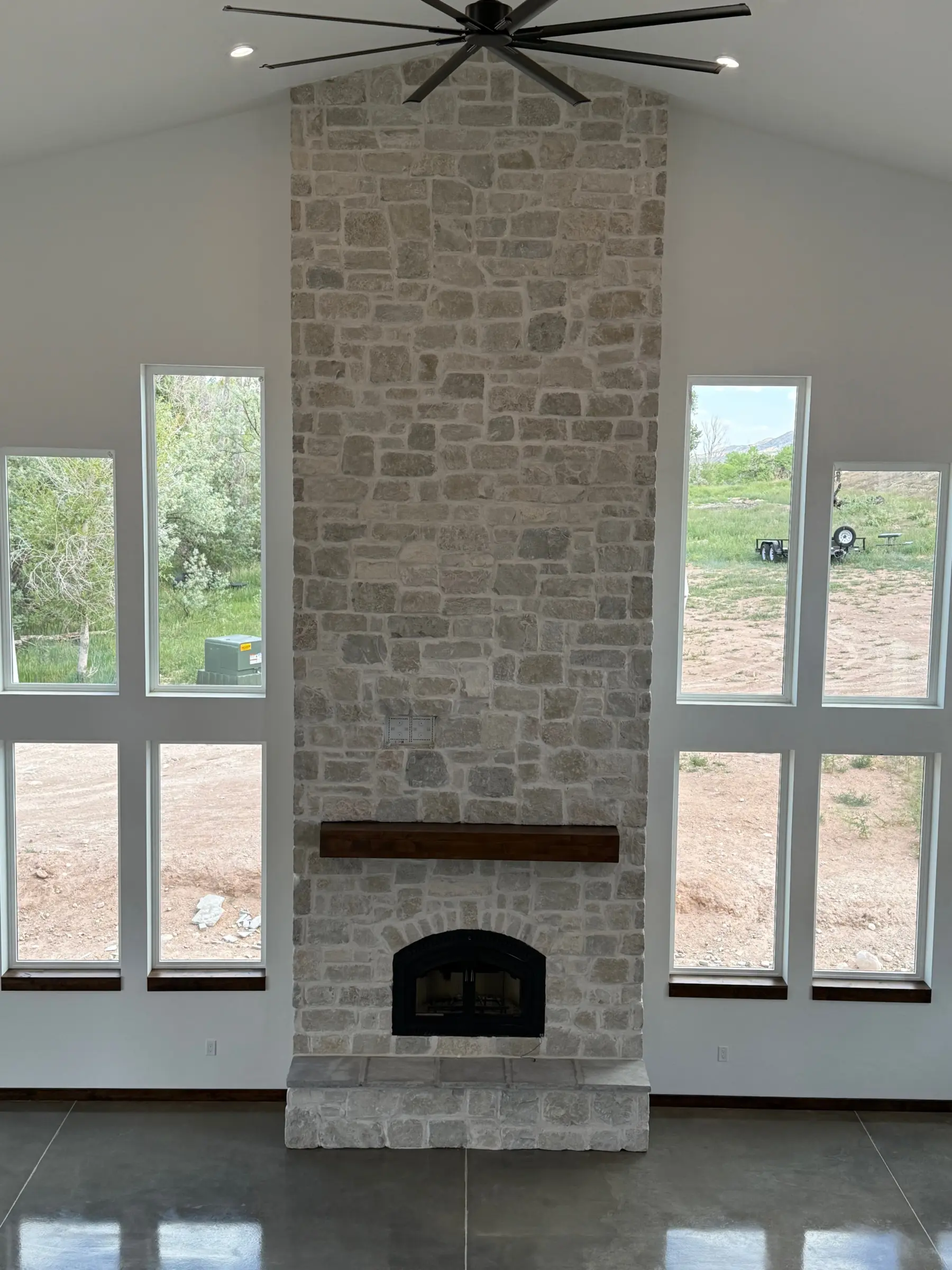 Crupet Real Thin Stone Veneer Floor to Ceiling Fireplace