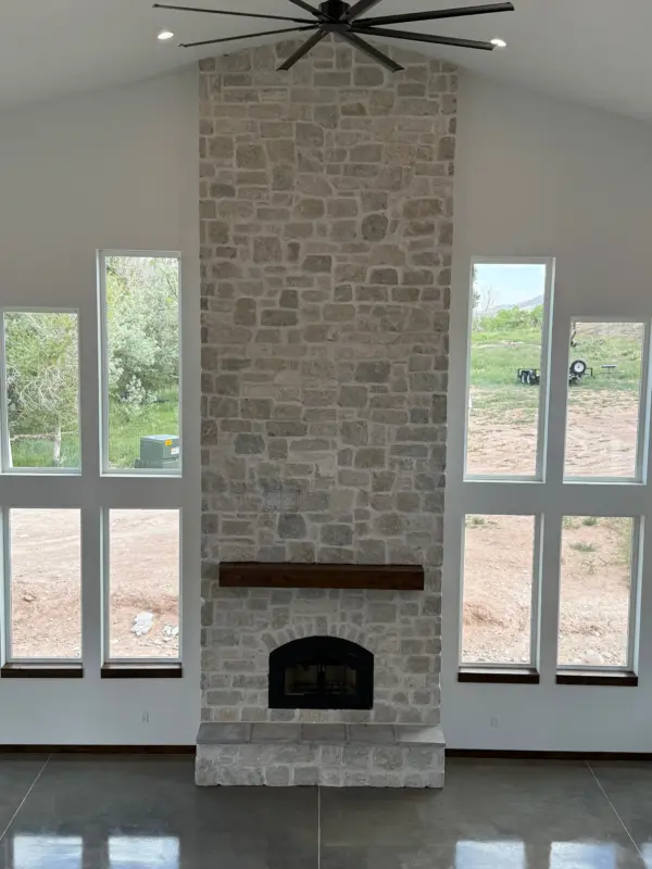 Crupet Real Thin Stone Veneer Floor to Ceiling Fireplace