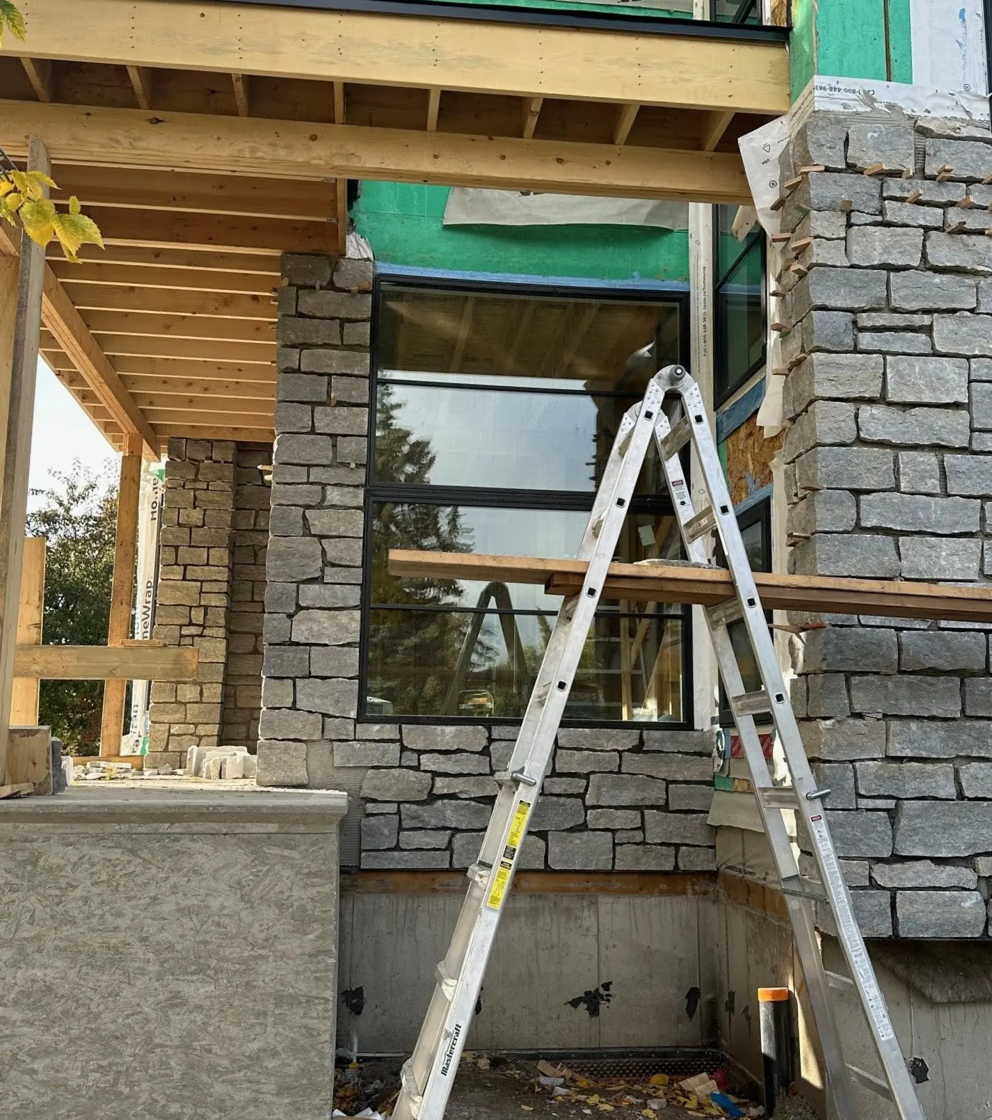 Larchmont Natural Thin Stone Veneer Exterior Installation In Progress