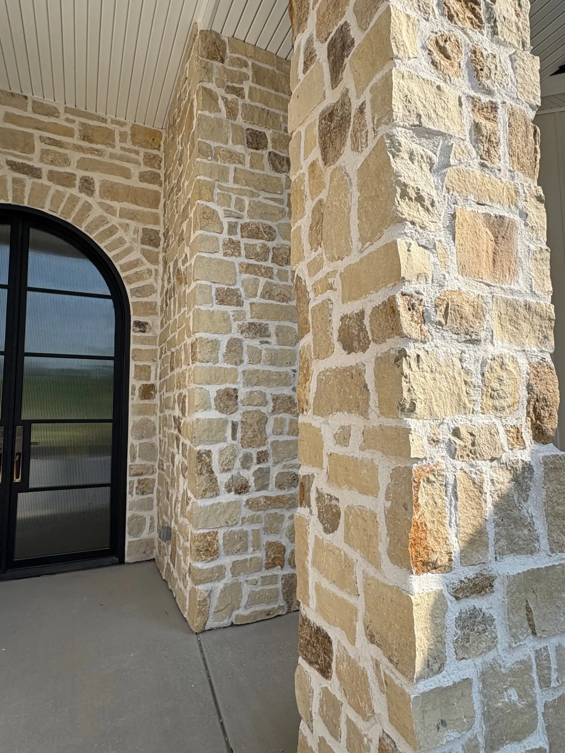 Mojave Natural Limestone Thin Veneer Pillar and Front Door