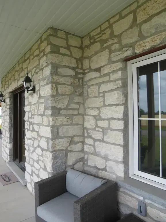 Tumbled Door County Fieldstone Real Thin Veneer Patio with Flush Joint