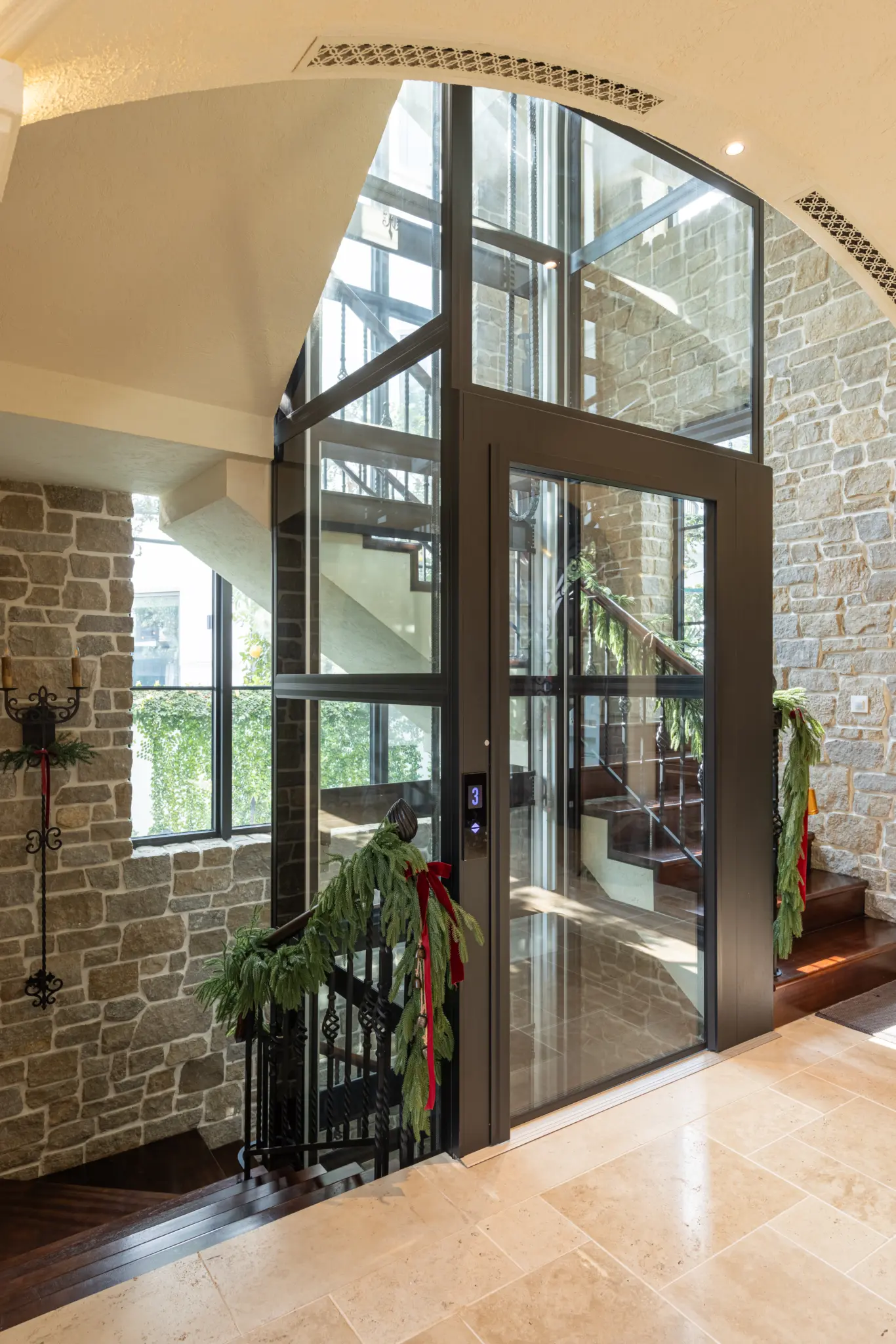 Tuscan Antique Natural Stone Veneer Elevator Entrance