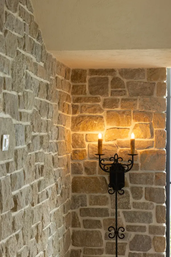 Tuscan Antique Real Thin Stone Veneer Stairway Close Up