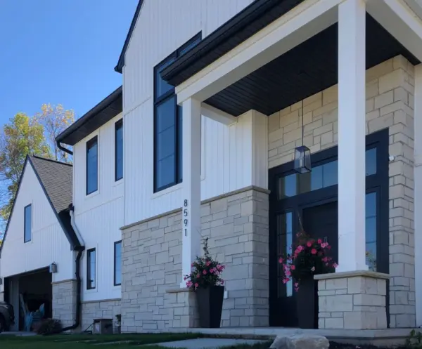 Alpine and Snowcap Natural Stone Veneer Blend Front Entrance