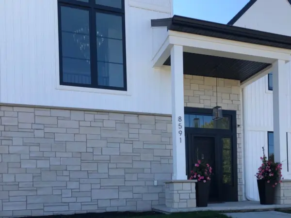 Alpine and Snowcap Real Stone Veneer Blend Front Entrance