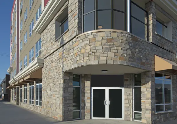Aspen Real Thin Stone Veneer Commercial Exterior Front Entrance