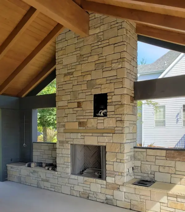 Castine Natural Thin Stone Veneer Outdoor Fireplace