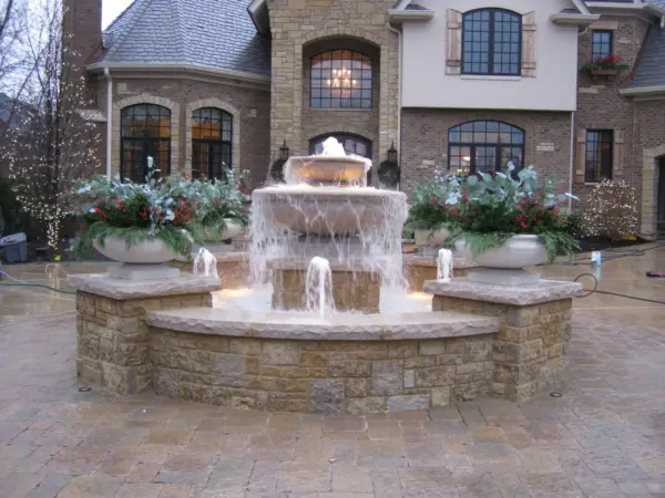 Castle Ridge Natural Stone Veneer Exterior and Fountain