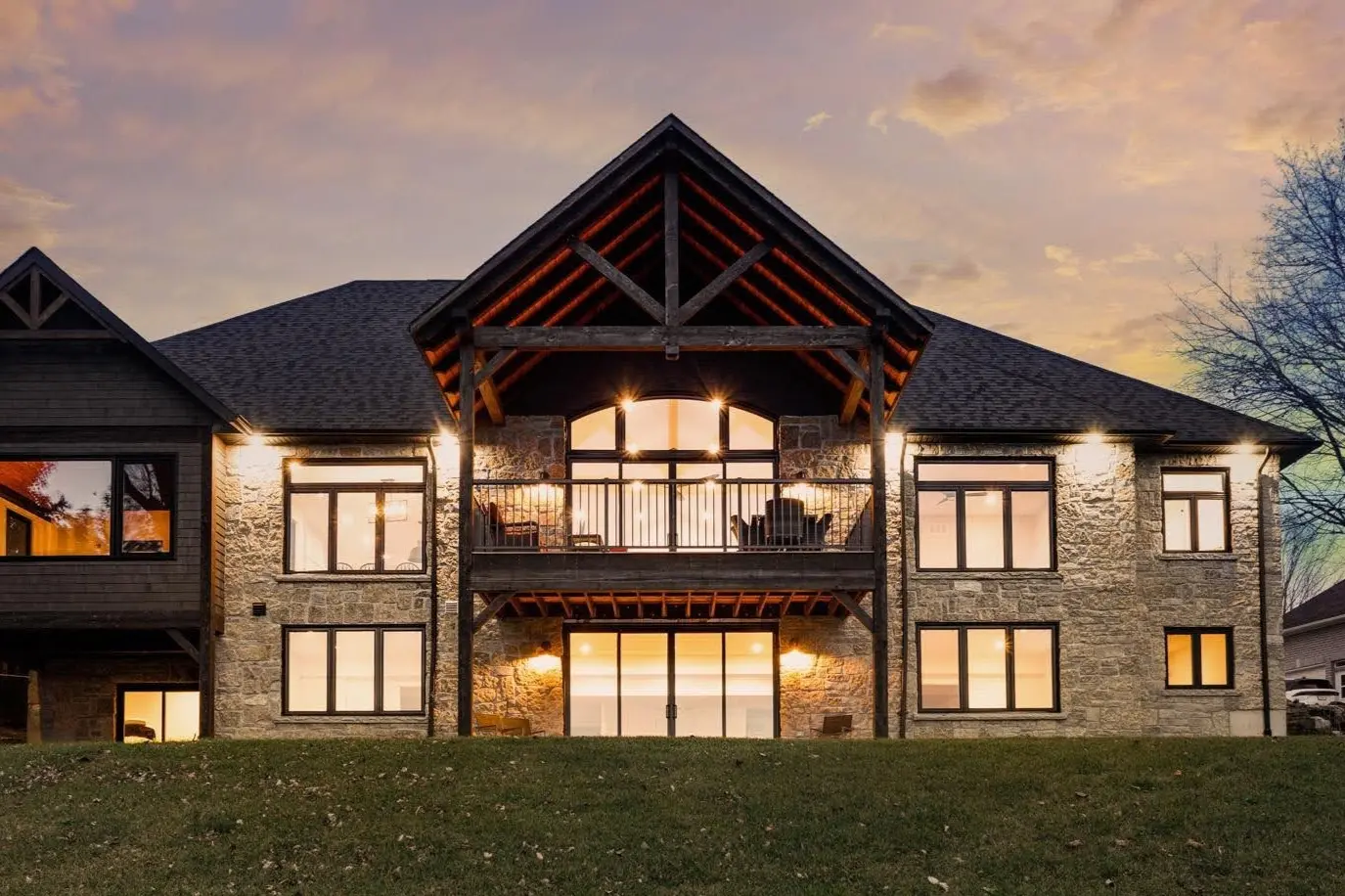 Chateau Real Thin Stone Veneer Lake House Back View