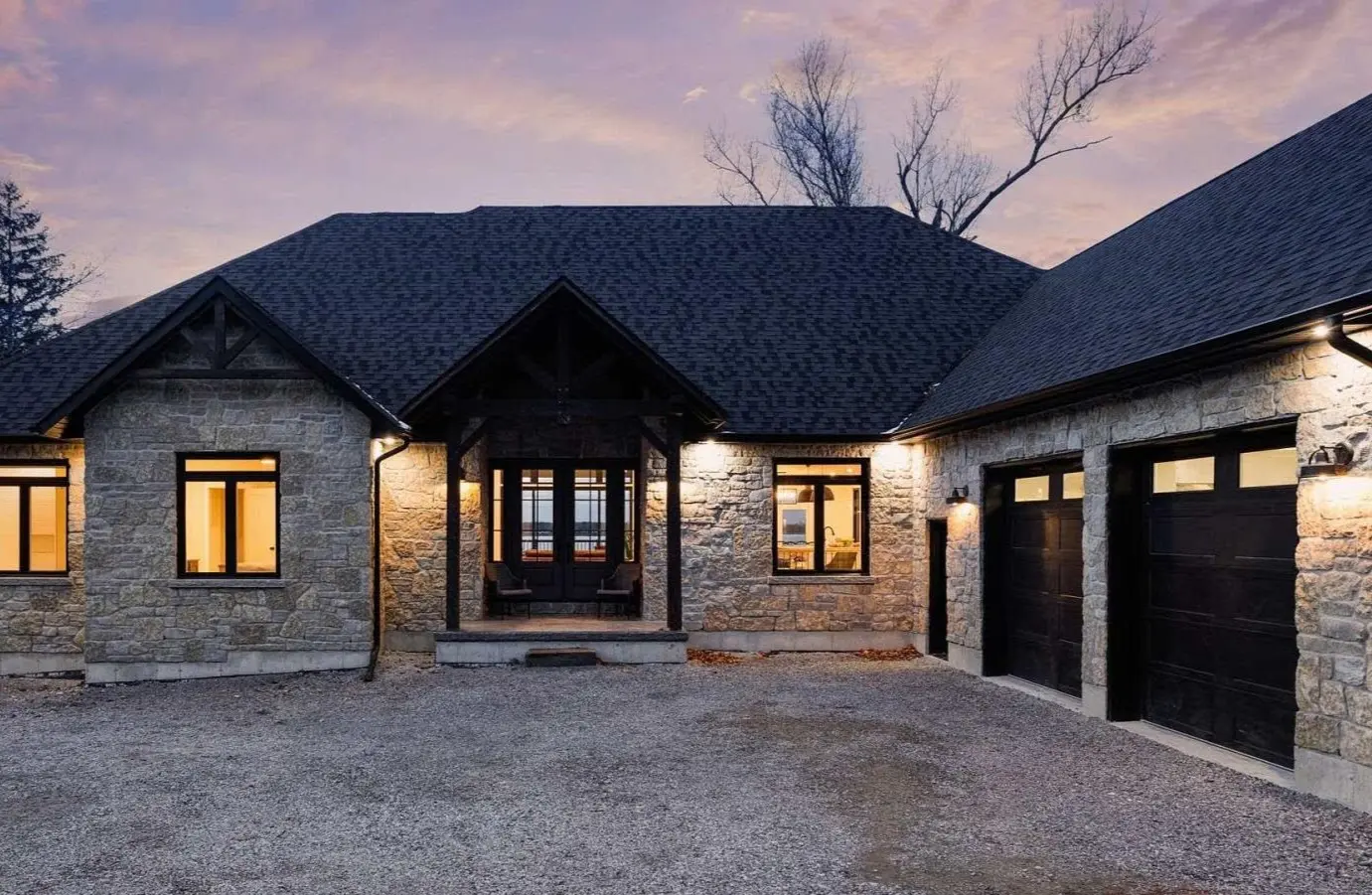Chateau Real Thin Stone Veneer Lake House Front Entrance