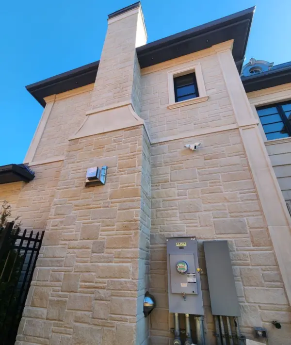Custom Buff Snowcap Natural Thin Stone Veneer Chimney