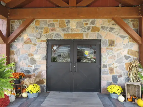 Grand Rapids Custom Color Real Thin Stone Veneer Commercial Front Entrance