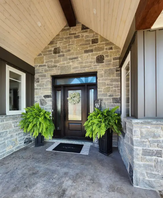 Logan Natural Thin Stone Veneer Front Entrance and Wainscoting