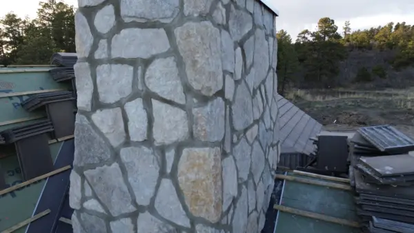 Trier Natural Thin Stone Veneer Chimney Close Up