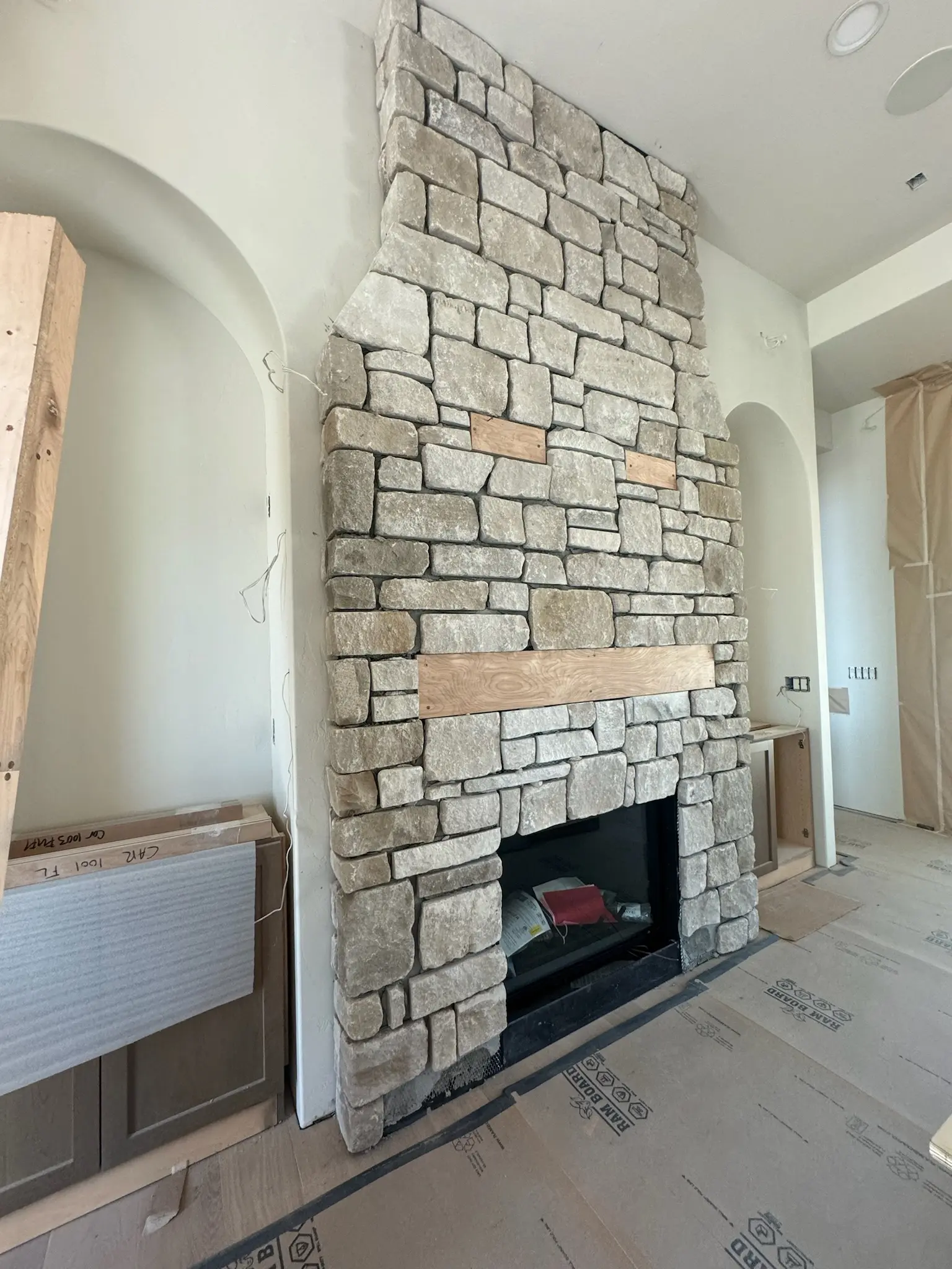 Winter Ash Natural Stone Veneer Fireplace Install