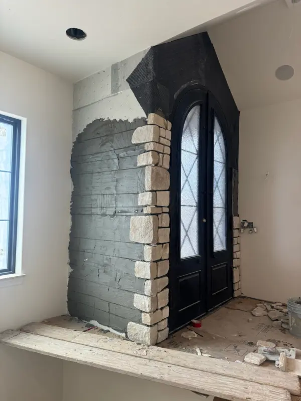 Winter Ash Natural Stone Veneer Front Entrance Corner Install