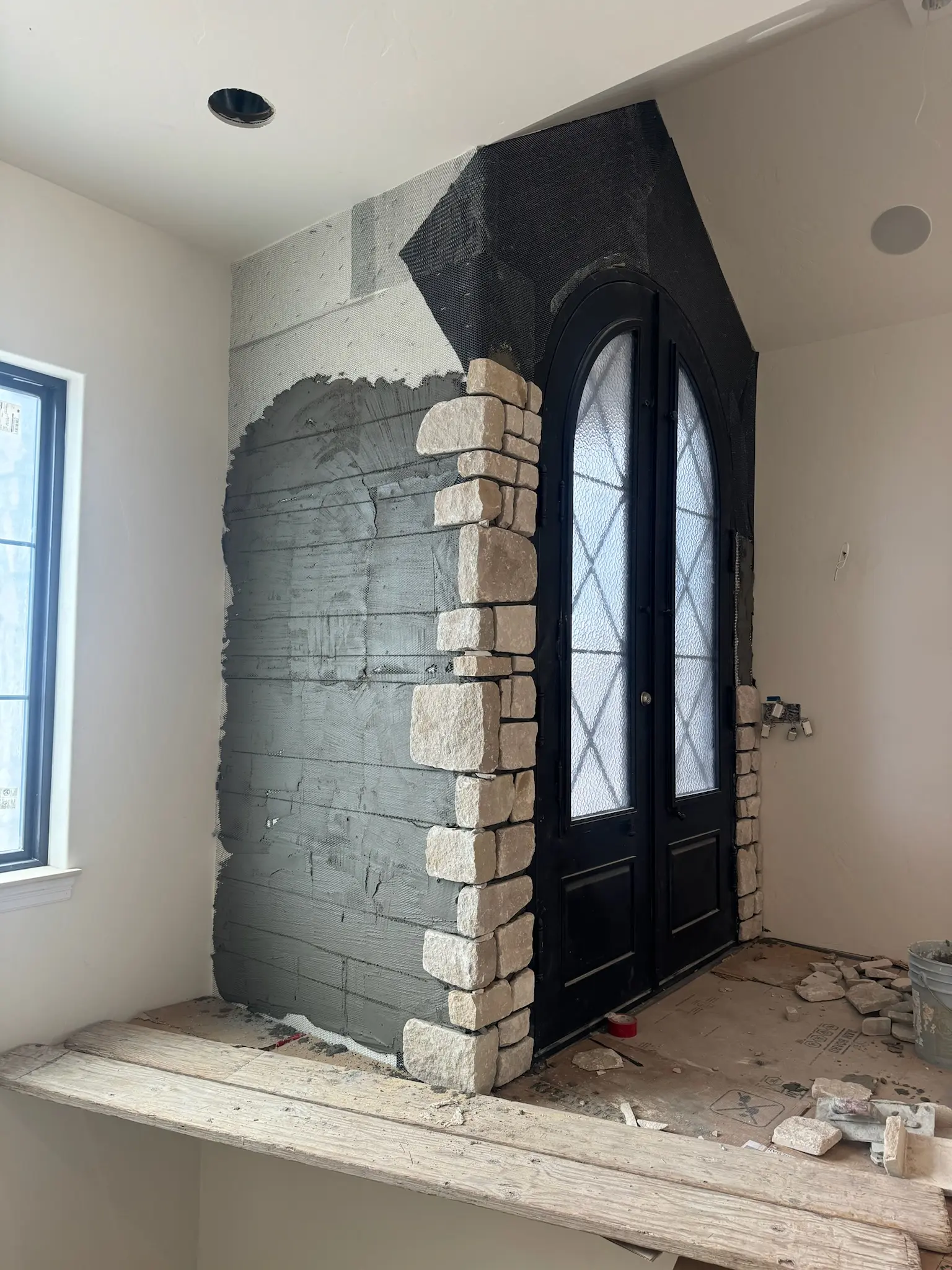Winter Ash Natural Stone Veneer Front Entrance Corner Install