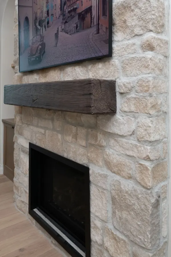 Winter Ash Natural Thin Stone Veneer Fireplace Close Up