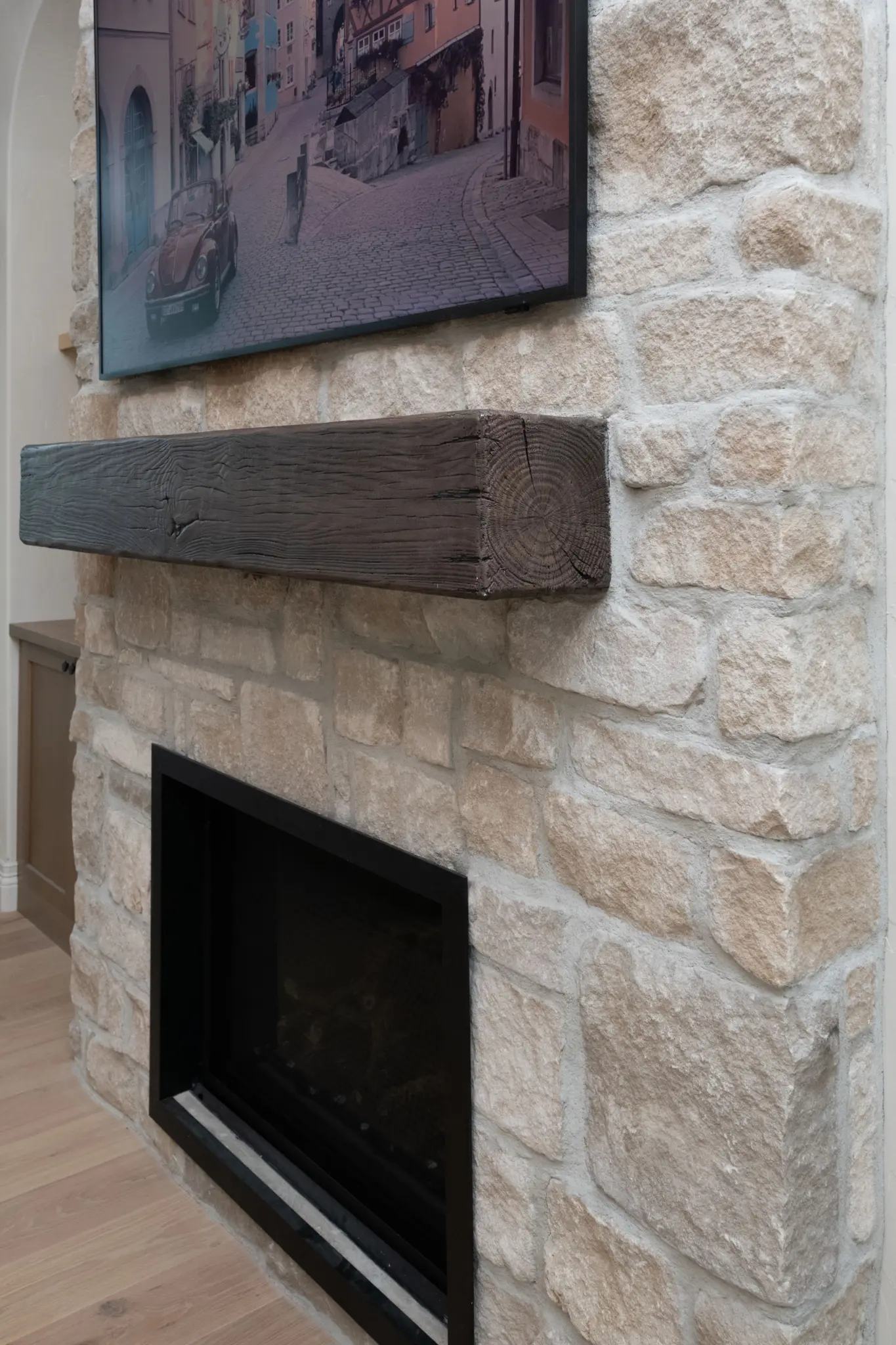 Winter Ash Natural Thin Stone Veneer Fireplace Close Up